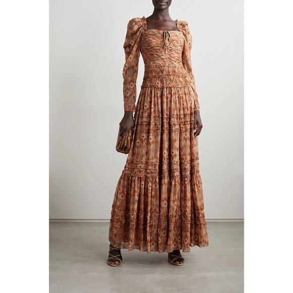 Ulla Johnson Rabia Horizon Brown Printed Silk Blend Maxi Gown Dress Women’s 2 - Picture 2 of 15